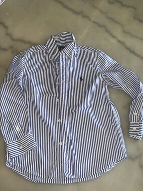 Ralph Lauren Blue and White Vertical Stripe Button-Down Shirt